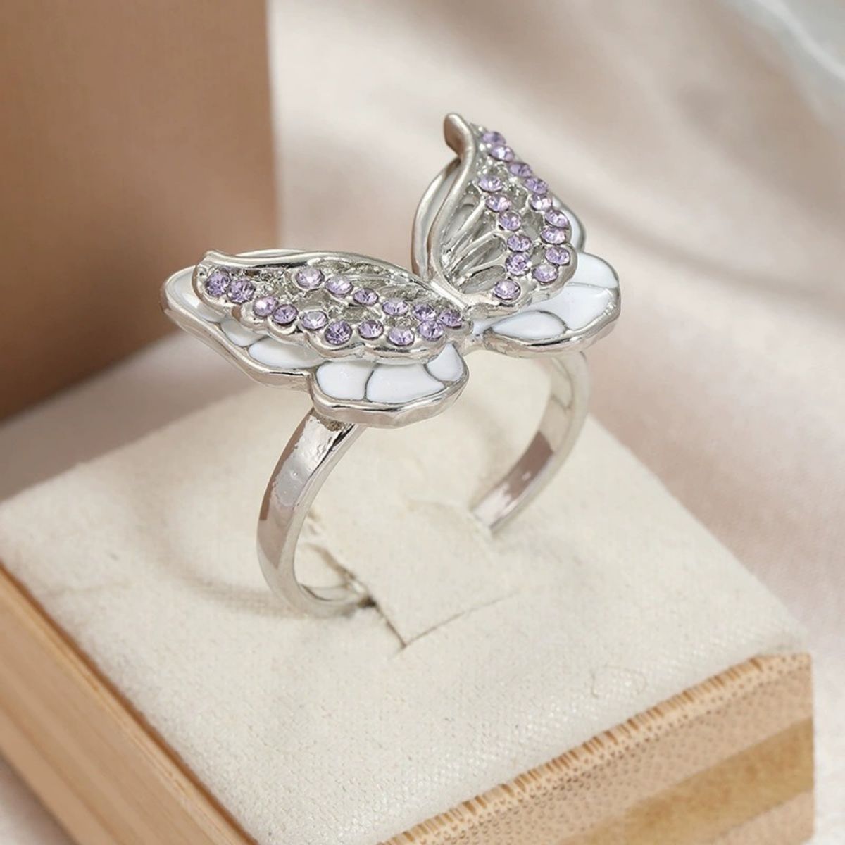 For Memorial - Those We Love Fly with Us Diamond Double Butterfly Ring