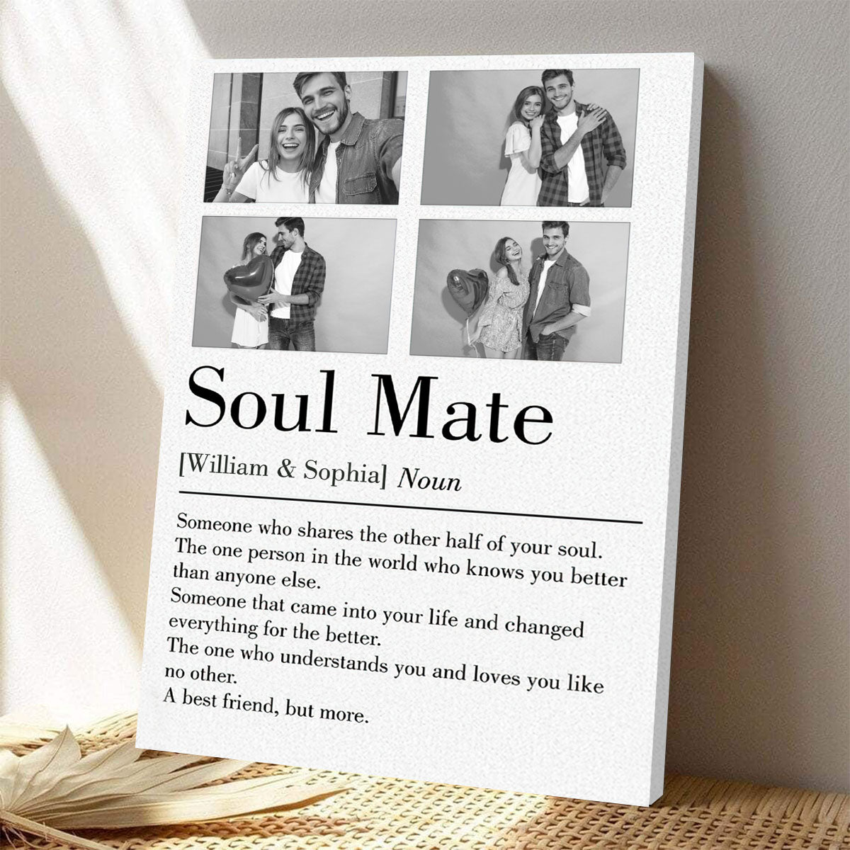 Soul Mate - Personalized Custom Couple Photo and Name Canvas Poster Valentine's Gift for Him, Her
