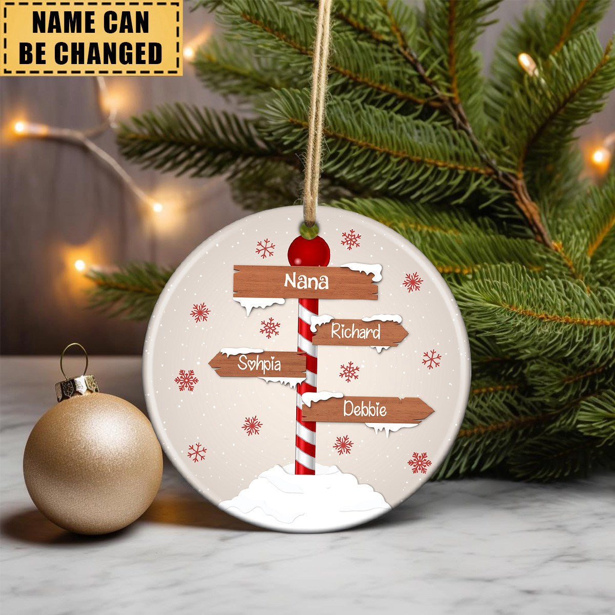Personalized Christmas Family Sign Ceramic Ornament