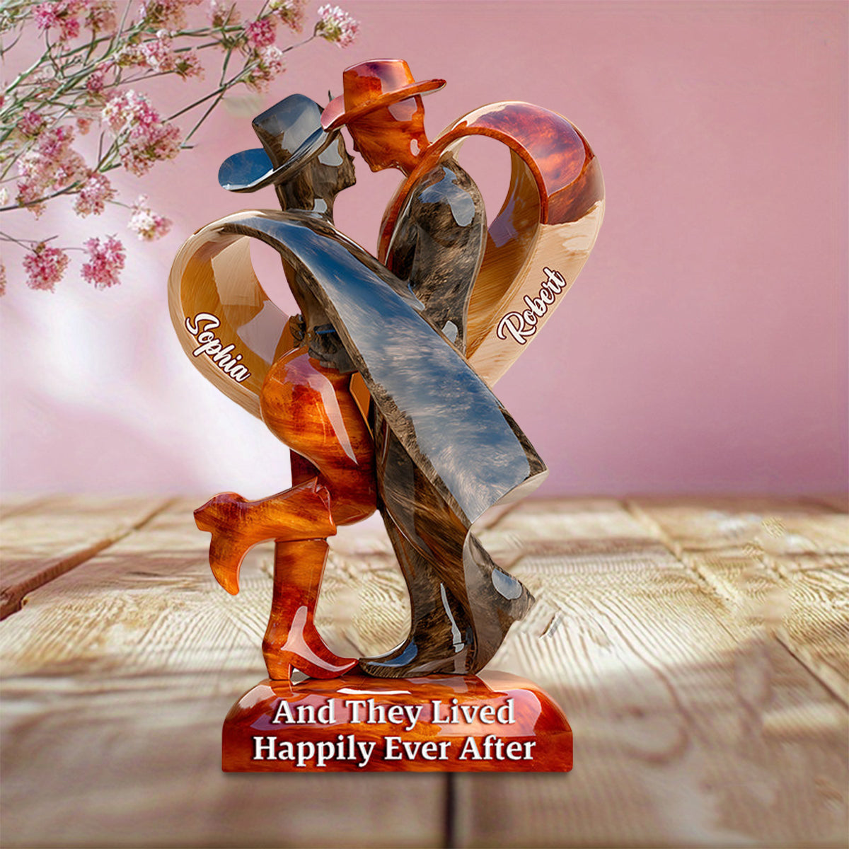 And They Lived Happily Ever After - Personalized Cowgirl Cowboy Couple Acrylic Plaque