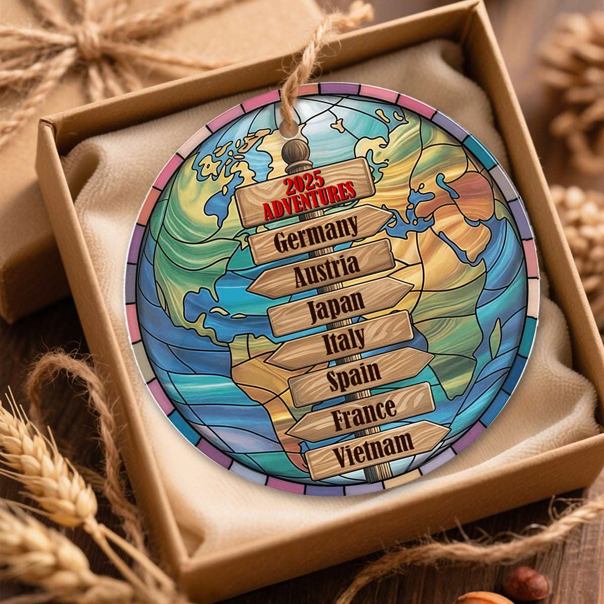 Personalized Travel Adventure Acrylic Ornament, Family Vacation Gift Couple Travel Gift
