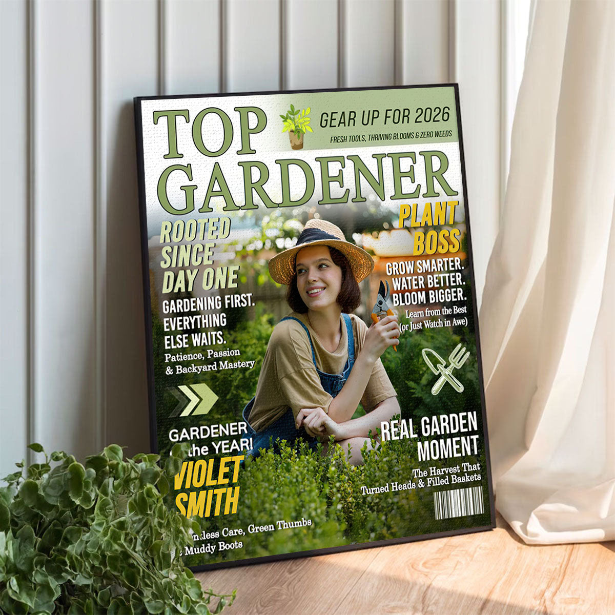 Personalized Gardener Magazine Cover Canvas Poster, Gardening Gift for Mom Grandma Plant Lover