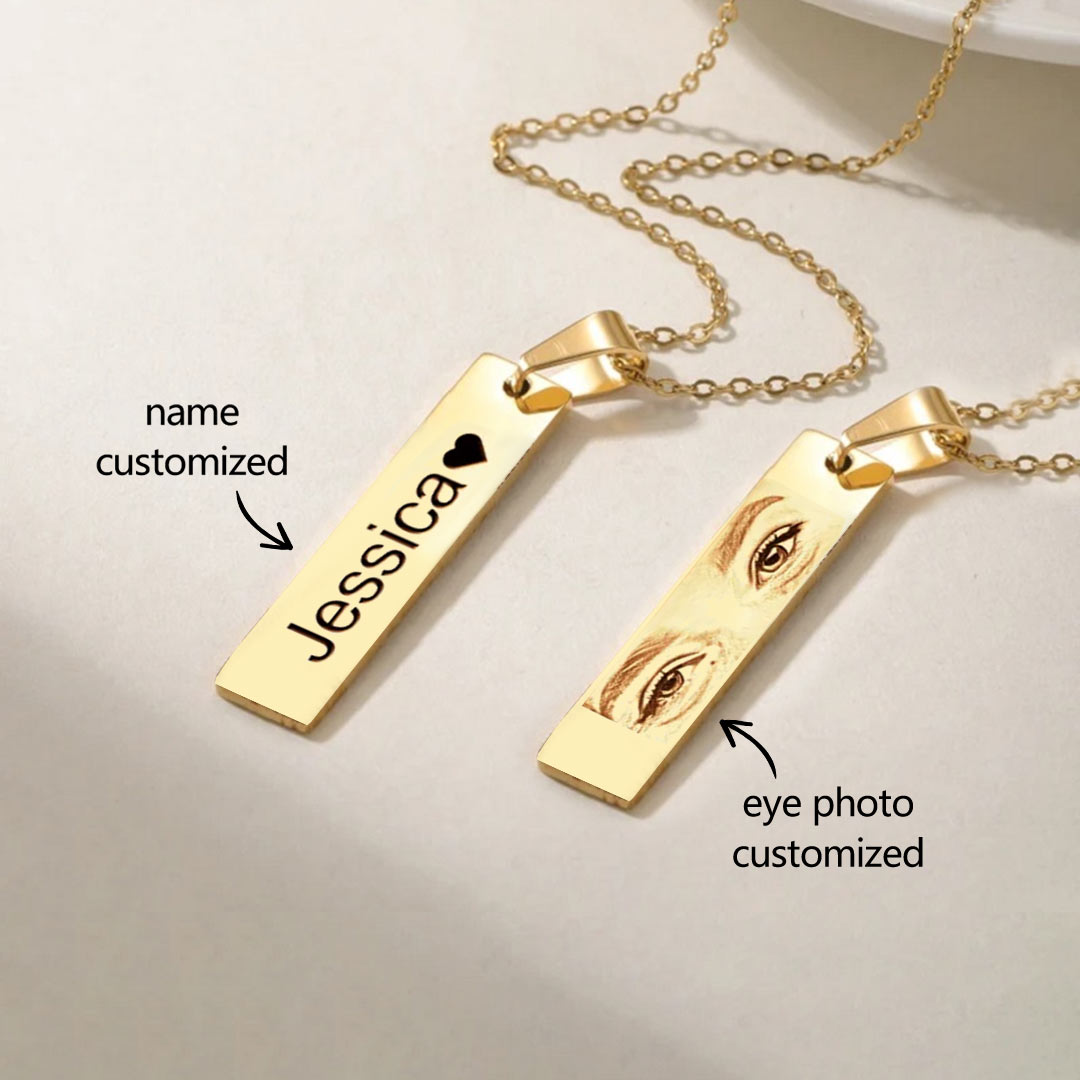 Personalized Eye Photo & Name Necklace, Couple Jewelry