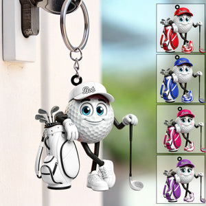 Relaxed Confident Pose Personalized Golf Ball Mascot Keychain Gift for Male & Female Golfer