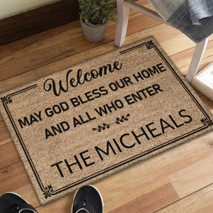 Personalized welcome may God bless our home and all who enter Doormat