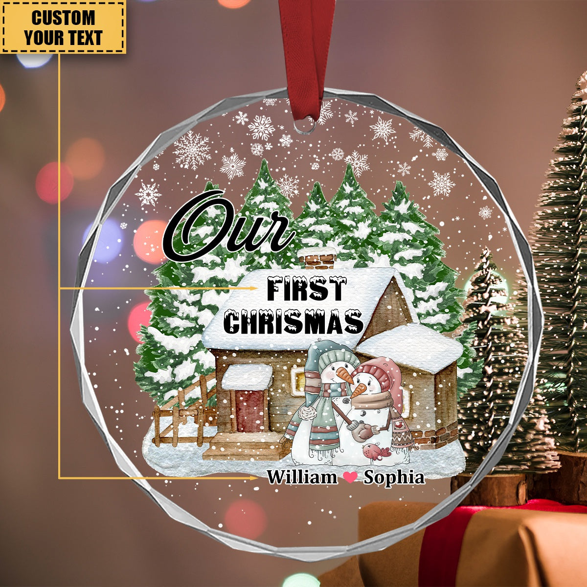 Personalized Snowman Couple Glass Ornament