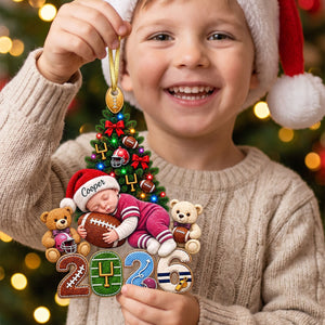 Personalized 2026 Football Baby Christmas Ornament – Custom Name Baby’s First Christmas Keepsake, Football Fan Newborn Gift