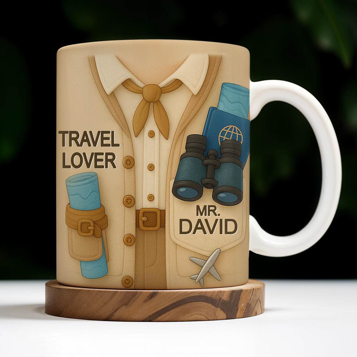 Travel Lover, Shirt, Tie, Binoculars, Map, Airplane, Personalized Travel Mug, Gift For Explorers