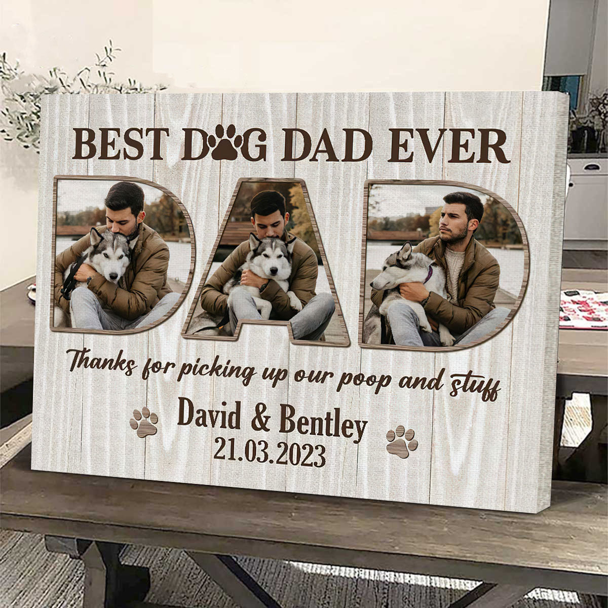Personalized Best Dog Dad Ever Photo Canvas Poster – Pet Lover Gift – Fathers Day Dog Dad Gift