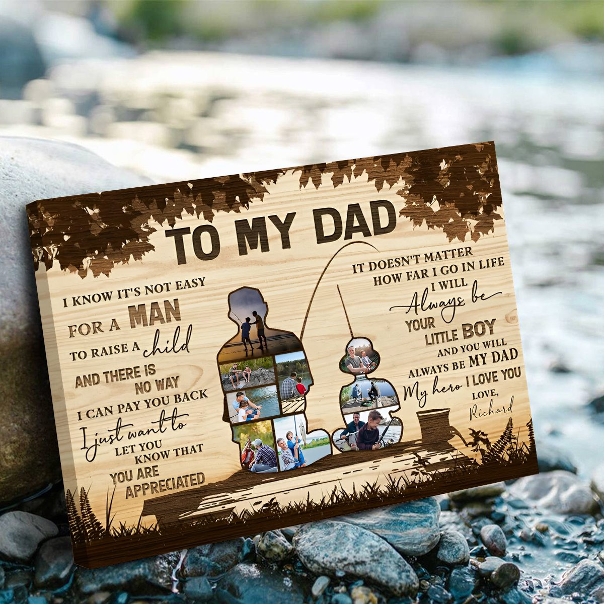 Personalized Gift For Fisherman Dad - Custom Photo Collage Canvas Poster