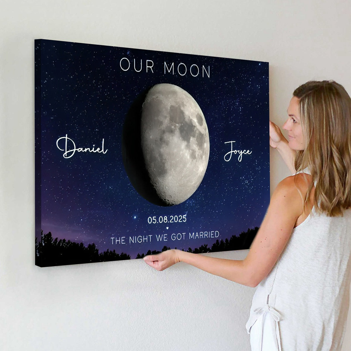 Our Moon Couple Gift Moon Phase Art Anniversary for Wife, Gift for Husband Personalized Canvas Poster