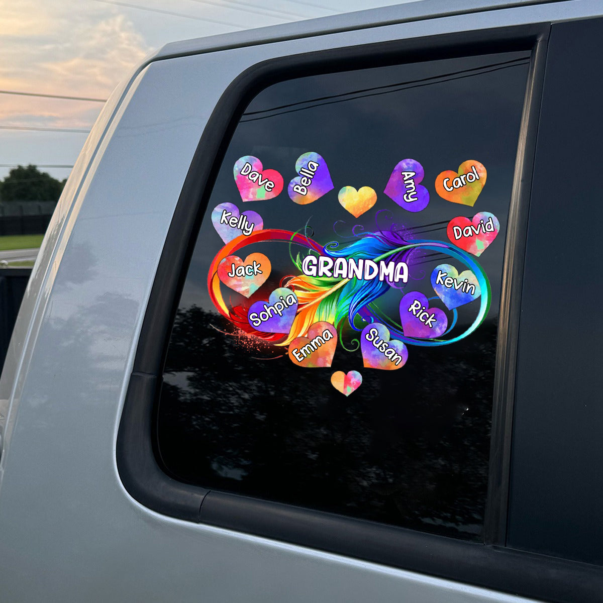 Personalized Grandma Mom Heart Rainbow Decal
