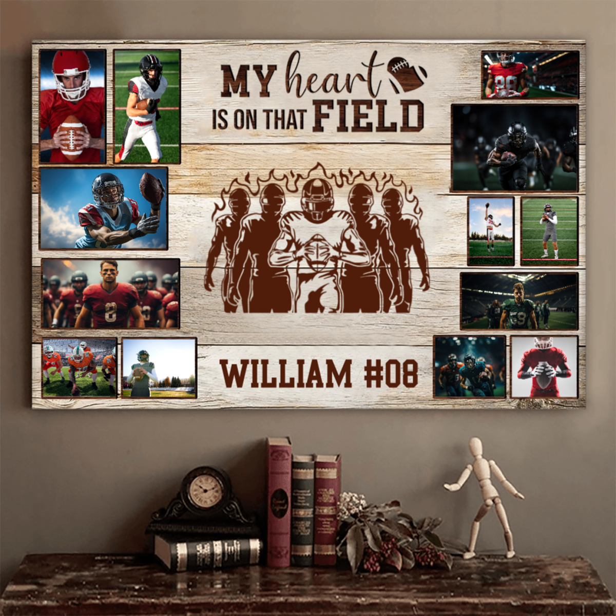 Personalized American Football Player Poster & Canvas Custom Photo, Name