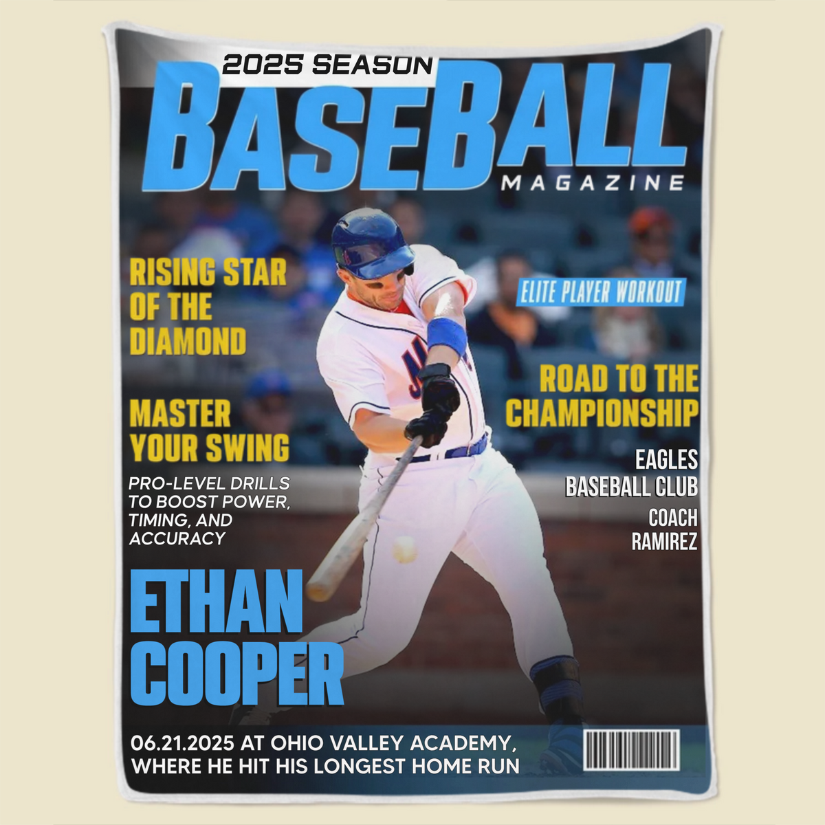Personalized Baseball Magazine Cover Blanket, Baseball Player Gift