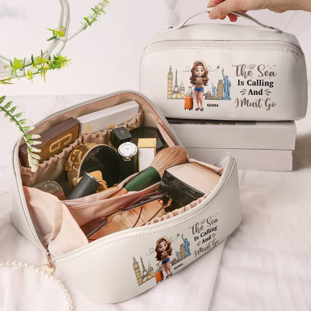 All My Travel Crap - Personalized Leather Makeup Bag Unique & Stylish