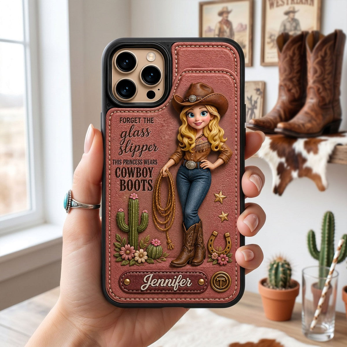 Personalized Cowgirl Leather Flip Wallet Phone Case – Gift For Cowgirls