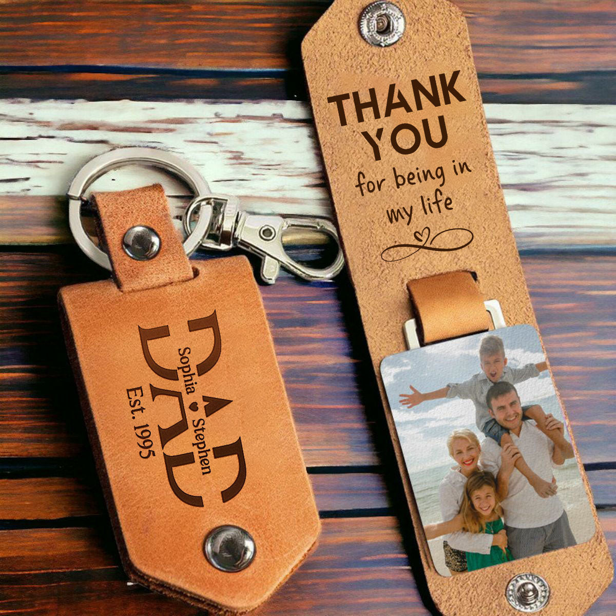 Custom Photo Drive Safe - Personalized Leather Photo Keychain