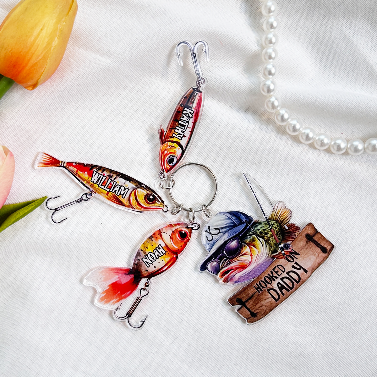 Hooked On Dad, Grandpa, Papa - Personalized Acrylic Keychain