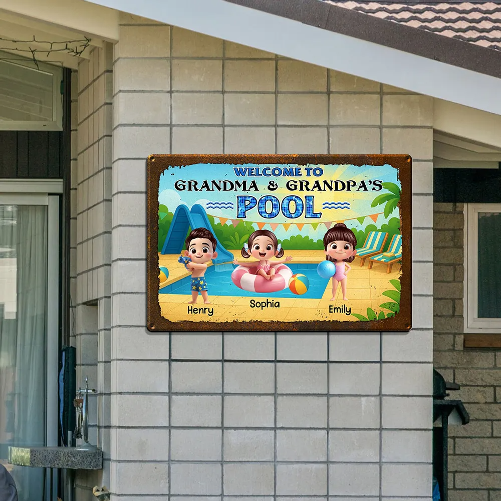 Welcome to Grandma & Grandpa's Pool Personalized Metal Sign