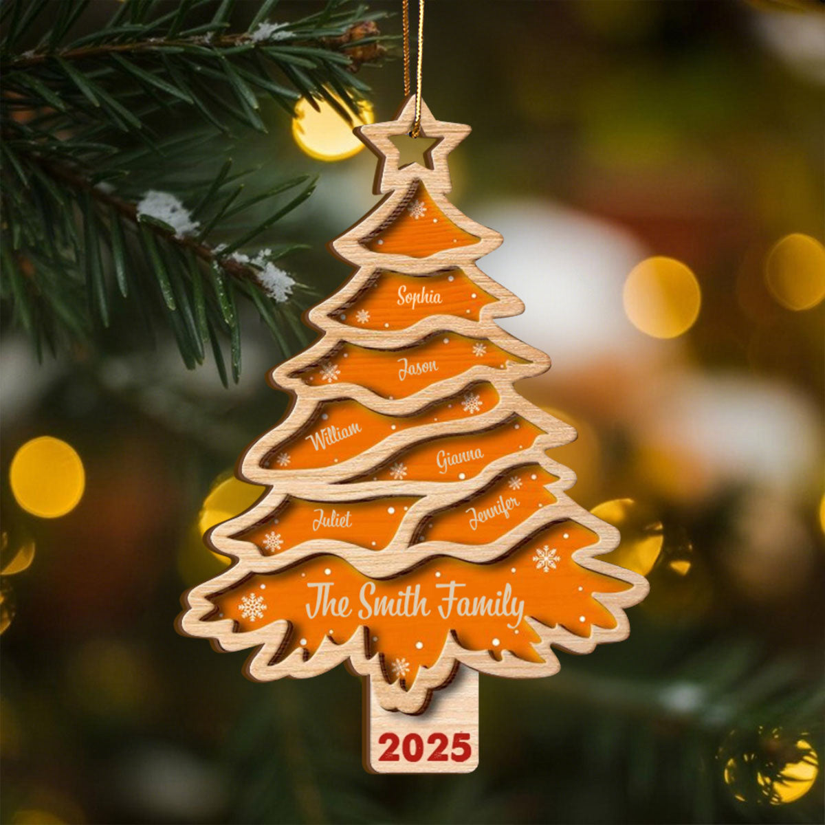 Christmas Tree Family Bestie Custom Names- Personalized 2-Layered Wooden Ornament