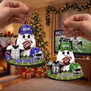 Personalized Football Ghost Christmas Ornament 2026 – Custom Name & Team Keepsake | Gift For Football Players & Fans