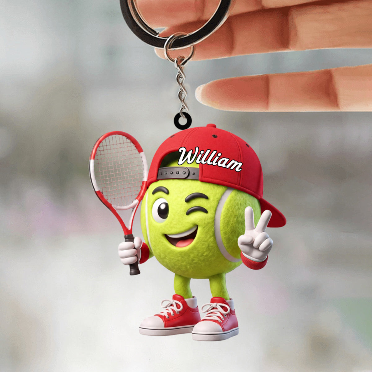 Victory Gesture Personalized Cute Tennis Mascot Keychain Gift For Tennis Lovers