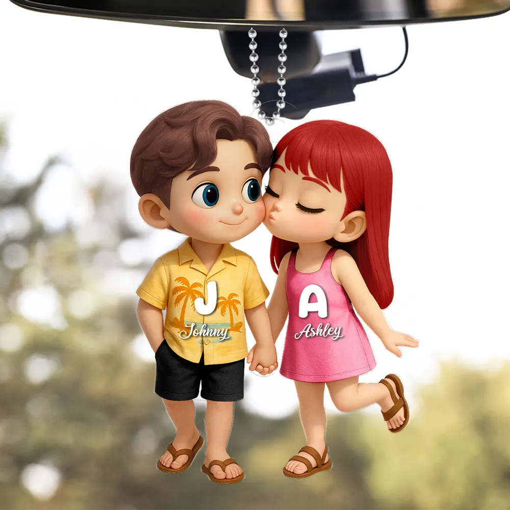 Cute Cartoon Couple Summer Vibe Personalized Acrylic Car Ornament