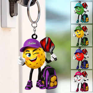 Pointing Pickleball Mascot With Sports Bag Keychain - Personalized Gift for Male & Female Player