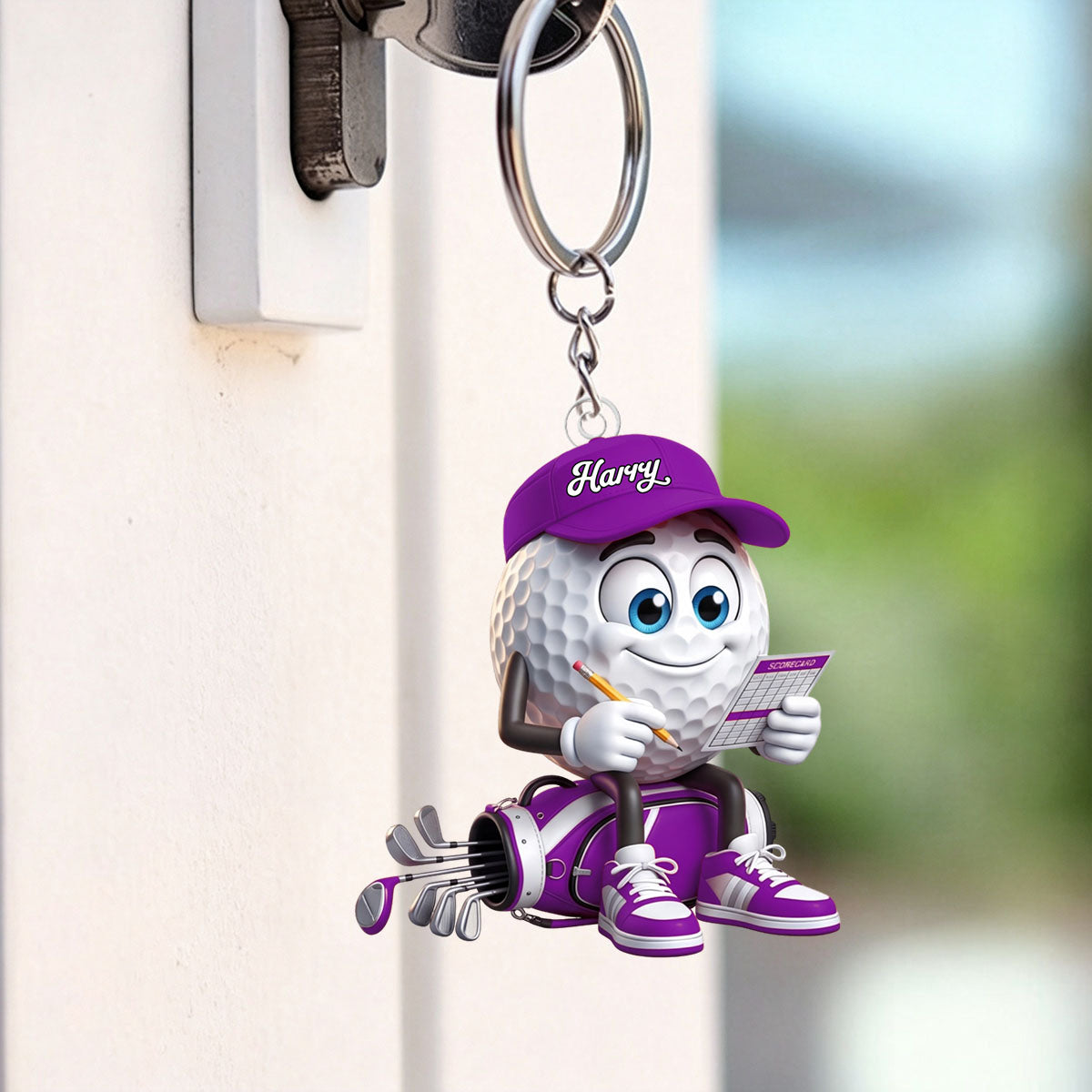 Personalized Golf Mascot Keychain – Funny Golf Ball & Scorecard Key Holder For Golf Bag