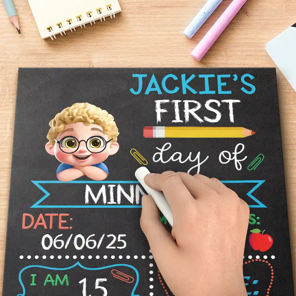 Kid Resting On Arms First Day Of School - Personalized School Sign Gift For Kid, Baby