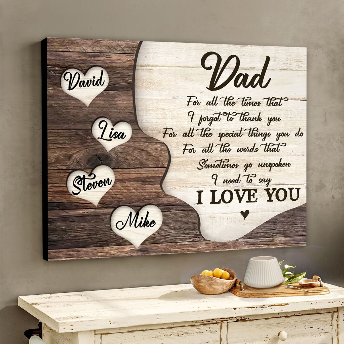 Thank You Dad Gift with Kids Names, Father's Day Personalized Canvas Poster