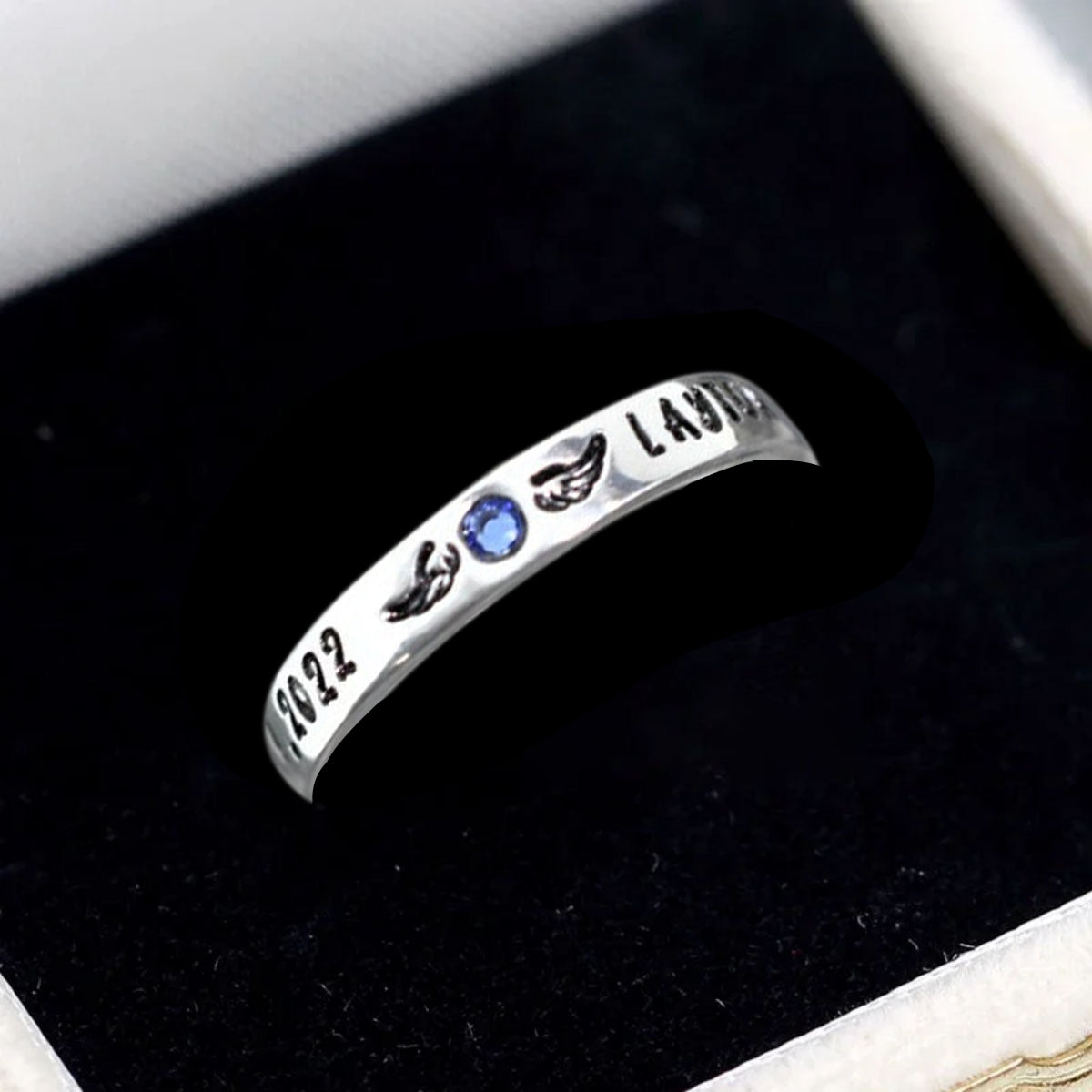 Personalized Memorial Birthstone Ring with Engraved Name & Date