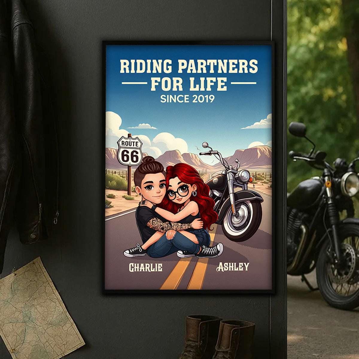 Bikers Couple Riding Partners For Life Personalized Poster Gift For Him & Her