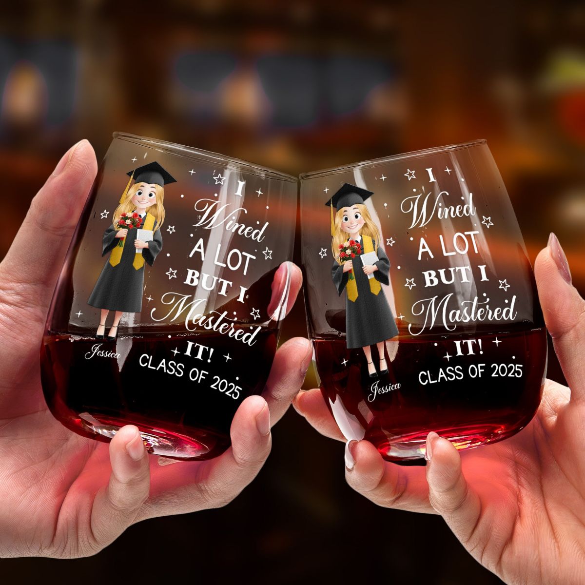 I Wined A Lot But I Mastered It Graduation Gift - Personalized Grad Gift Wine Glass