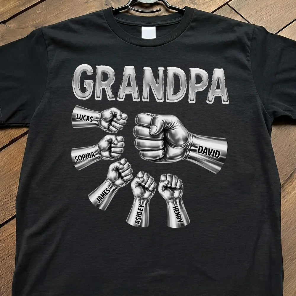 Grandpa Dad Strong Fist Bump Personalized T-Shirt Gift for Dad