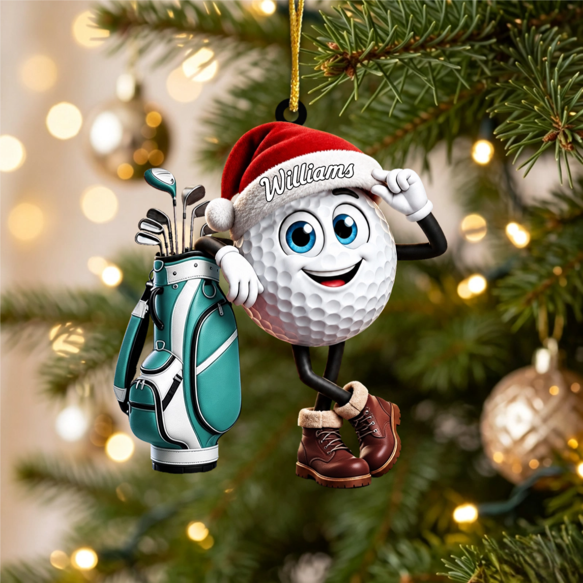 Leaning On The Golf Bag – Personalized Cute Golf Ball Mascot Christmas Hanging Ornament | Gift For Golf Lovers