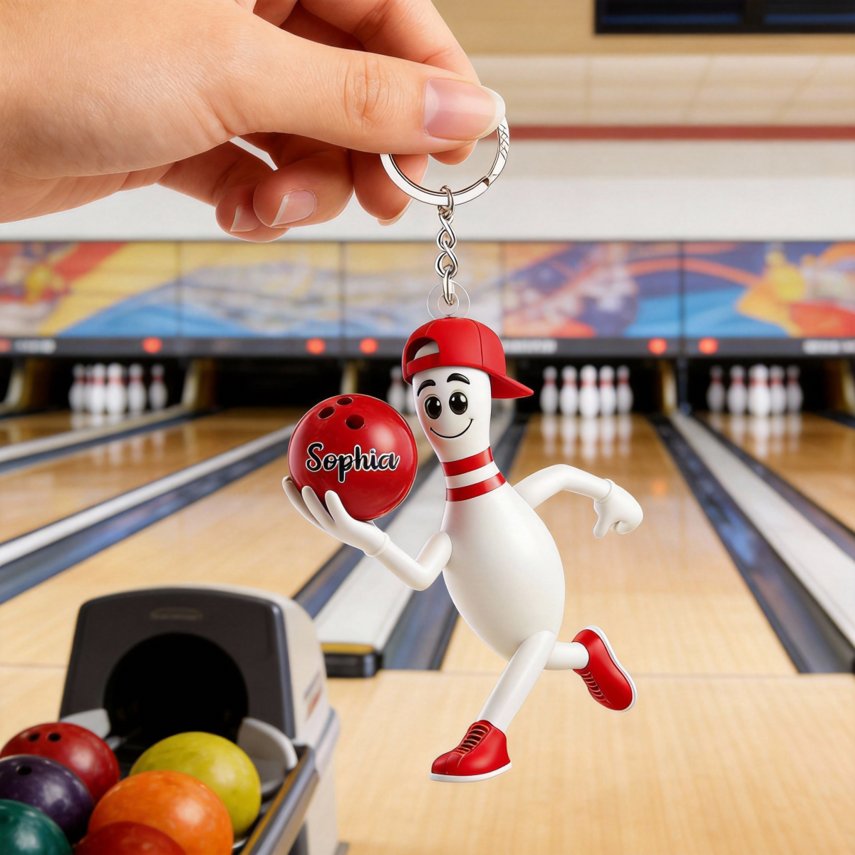 Personalized Running Bowling Keychain Bowling Lover