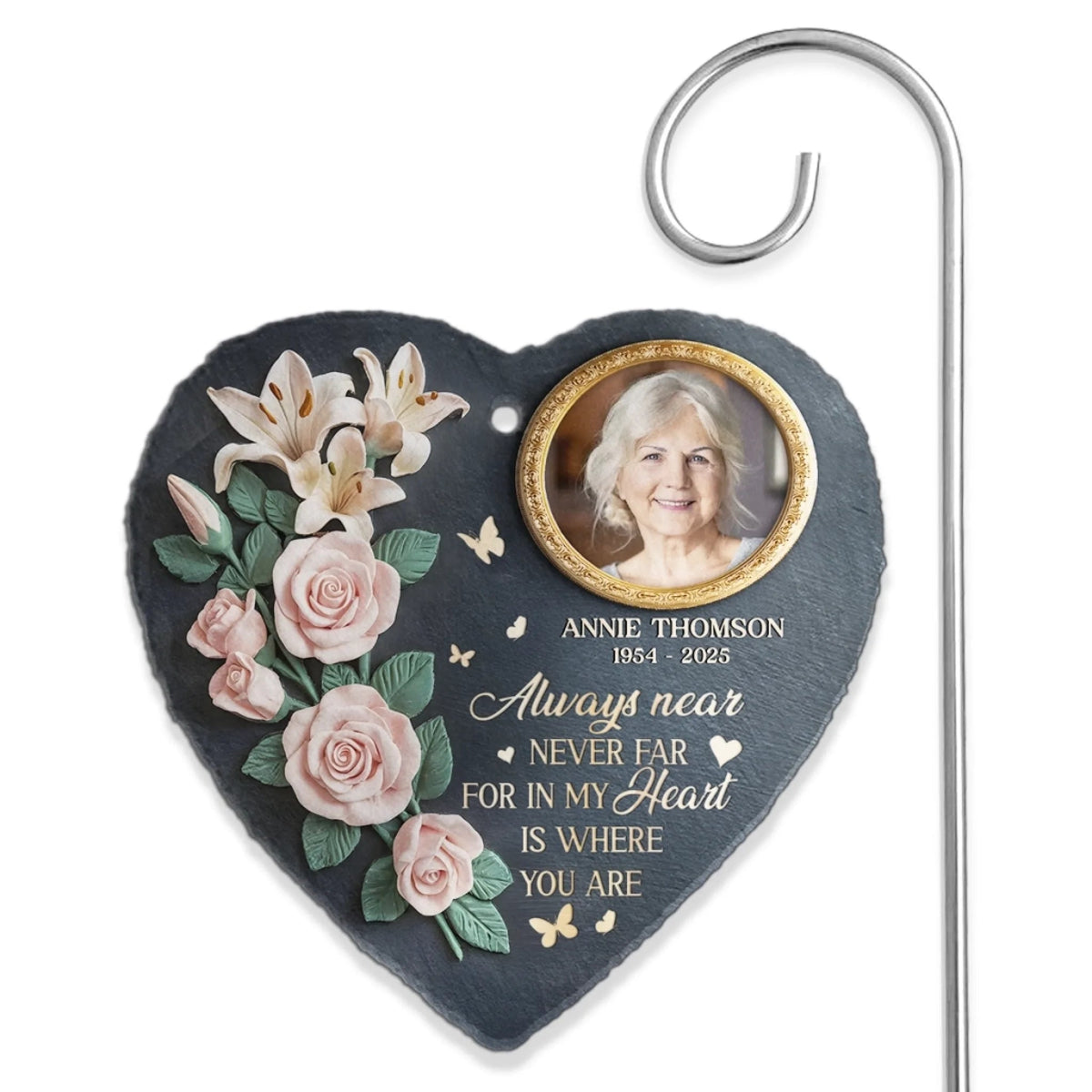 Custom Photo Gone But Not Forgotten - Memorial Personalized Memorial Garden Slate & Hook