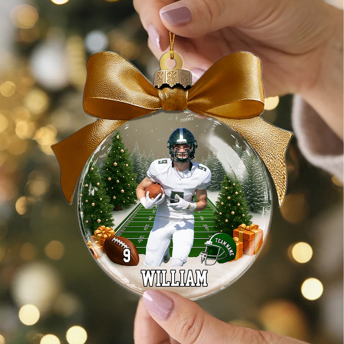 Custom Name & Number, Photo - Personalized American Football Transparent Ornament