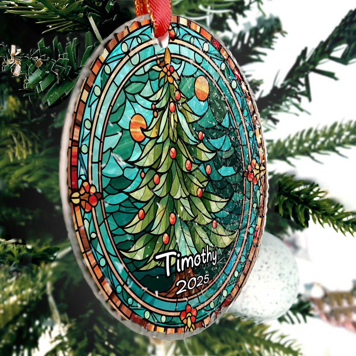Christmas Tree - Personalized Circle Glass Ornament