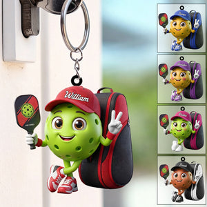 Pickleball Paddle & Sports Bag Keychain - Personalized Pickleball Mascot Keychain Gift for Male & Female Player