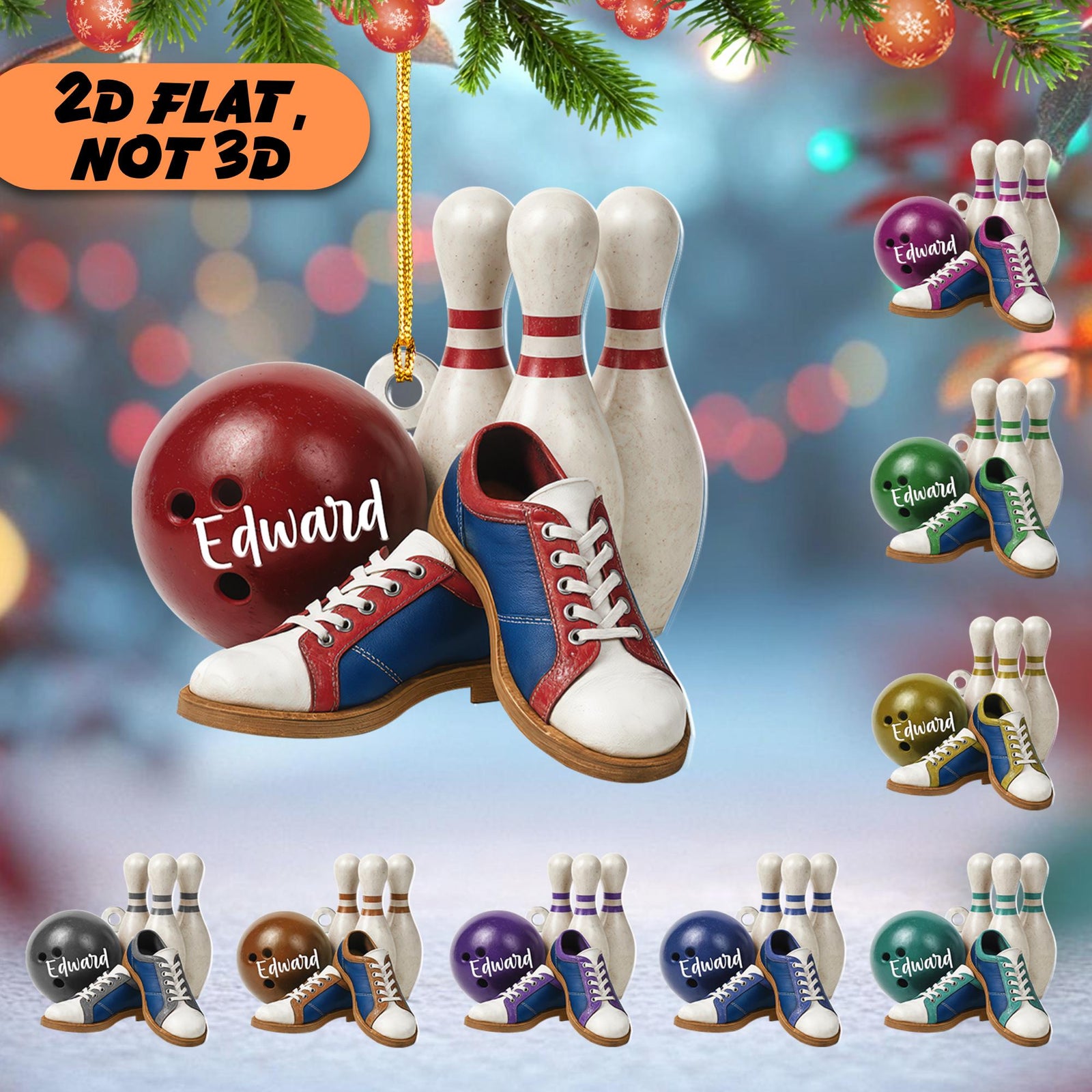 Custom Name Bowling Ornament, Personalized Christmas Gift For Bowling Lover
