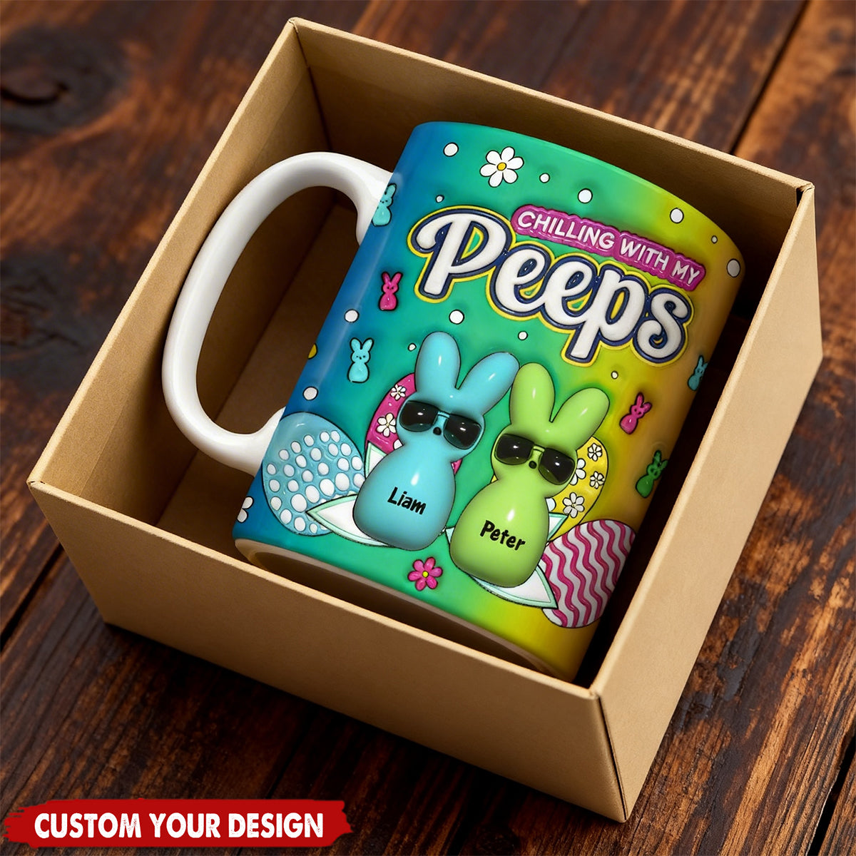 Custom Name Chilling With My Bunny Easter Accent Mug - Personalized Mug For Easter