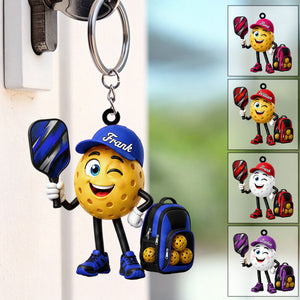 Cute Male & Female Pickleball Player Keychain- Personalized Pickleball Ball Mascot Keychain