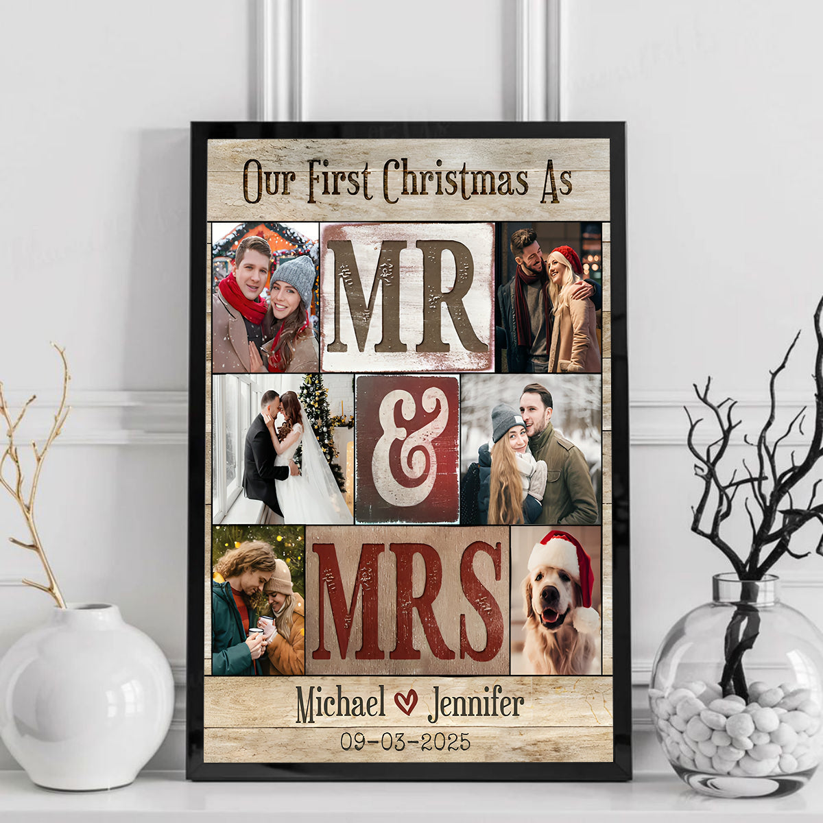 Our First Christmas - Gift For Newly Married Couple Christmas Wedding Personalized Canvas Poster
