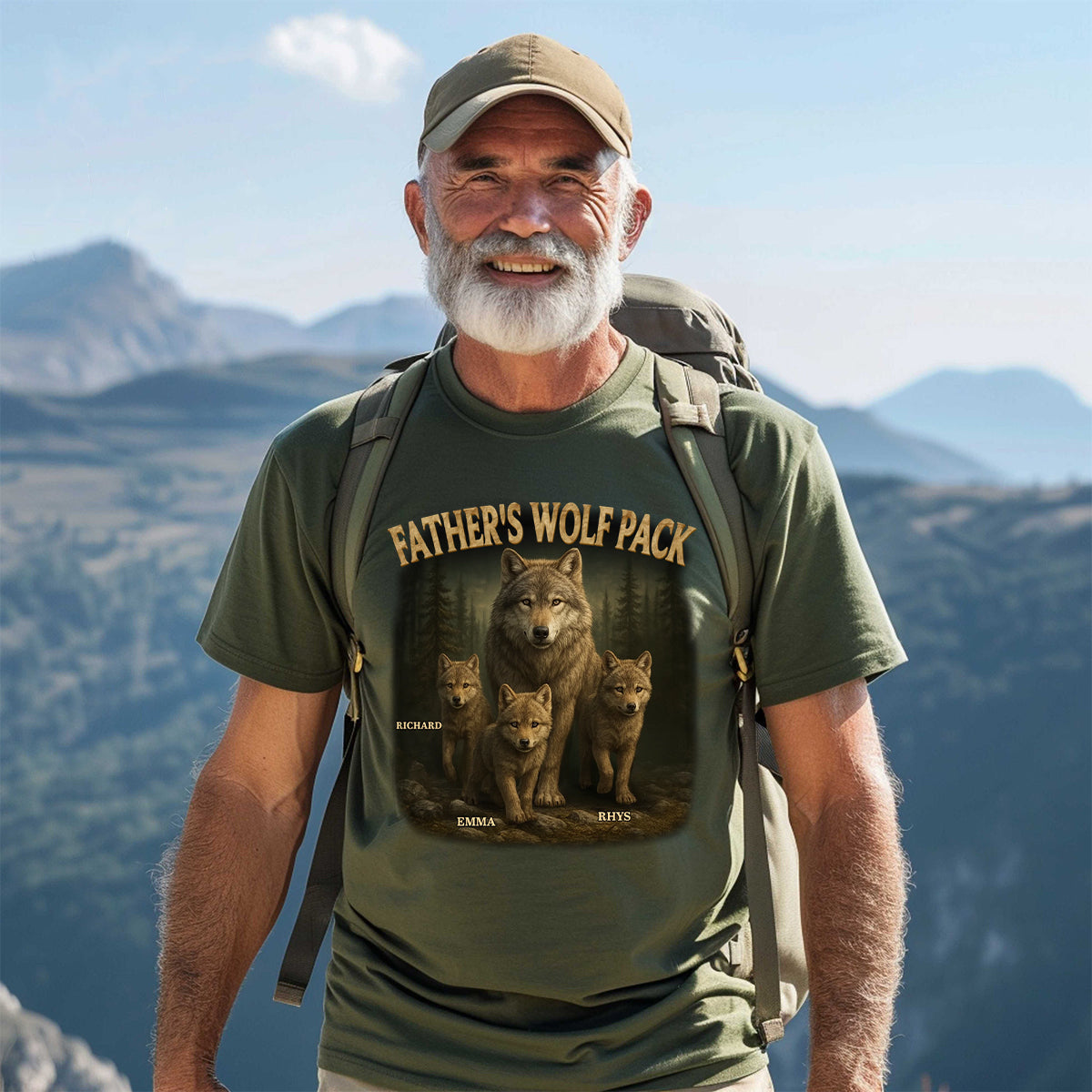 Papa’s Wolf Pack - Family Personalized Pure Cotton T-Shirt Father's Day Gift For Dad, Grandpa