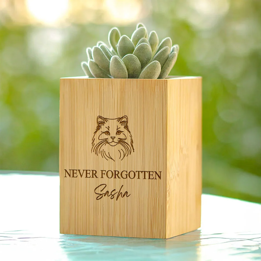 Personalized Pet Line Drawing Dog Cat Portrait Wooden Flower Pot Memorial Gift for Loss of Pet