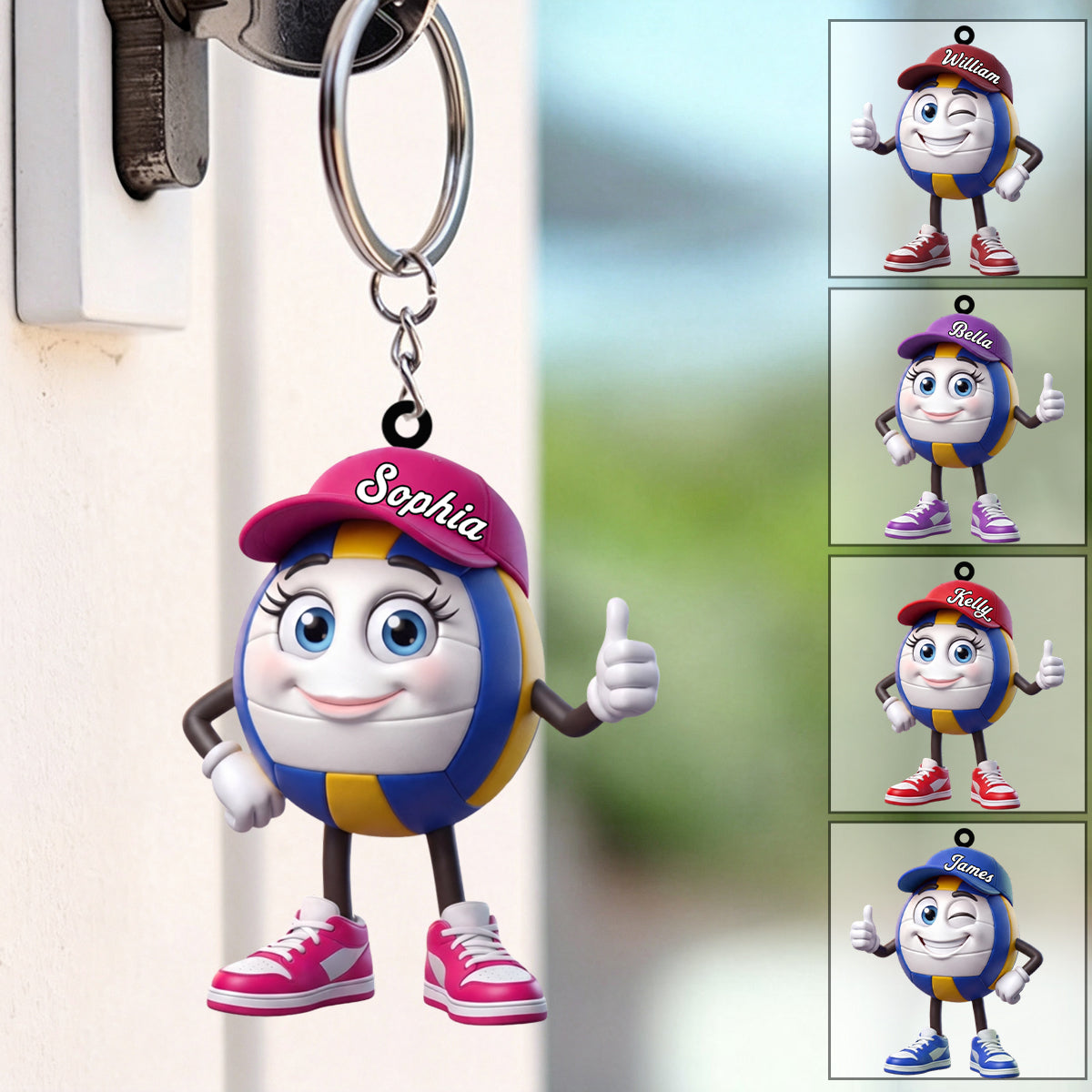 Thumbs up! Volleyball Player Keychain - Personalized Cute Volleyball Mascot Keychain