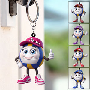 Thumbs up! Volleyball Player Keychain - Personalized Cute Volleyball Mascot Keychain