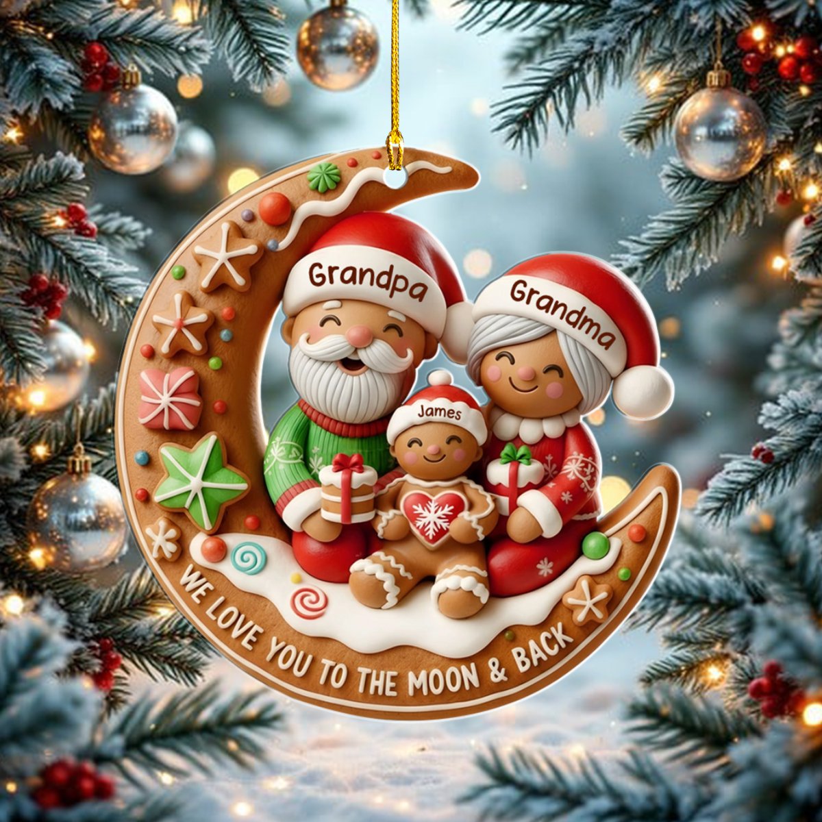 Love You To The Moon Grandparent Grandchild Family Personalized Christmas Ornament